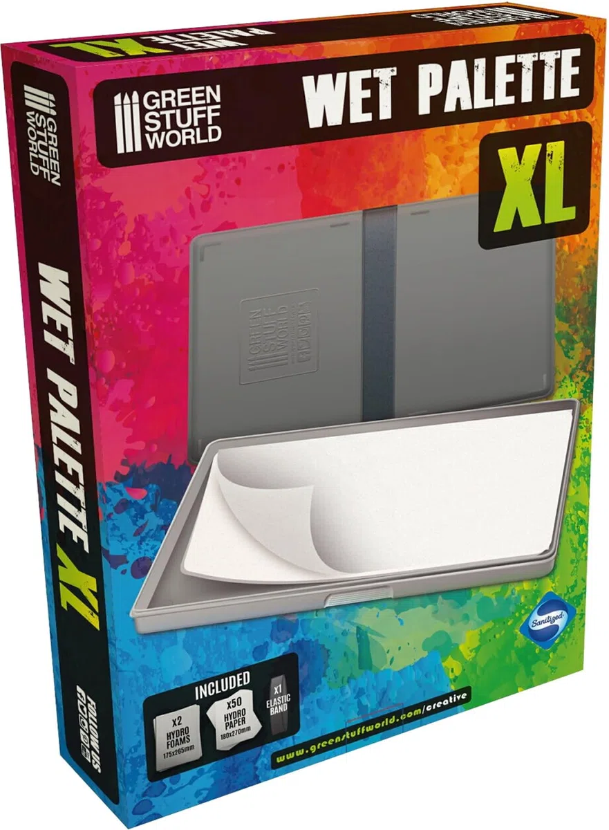 Green Stuff World Paleta Humeda XL Grande- Wet Palette XL Antibacteriana para Pintar Figuras Miniaturas con Pintura acrílica