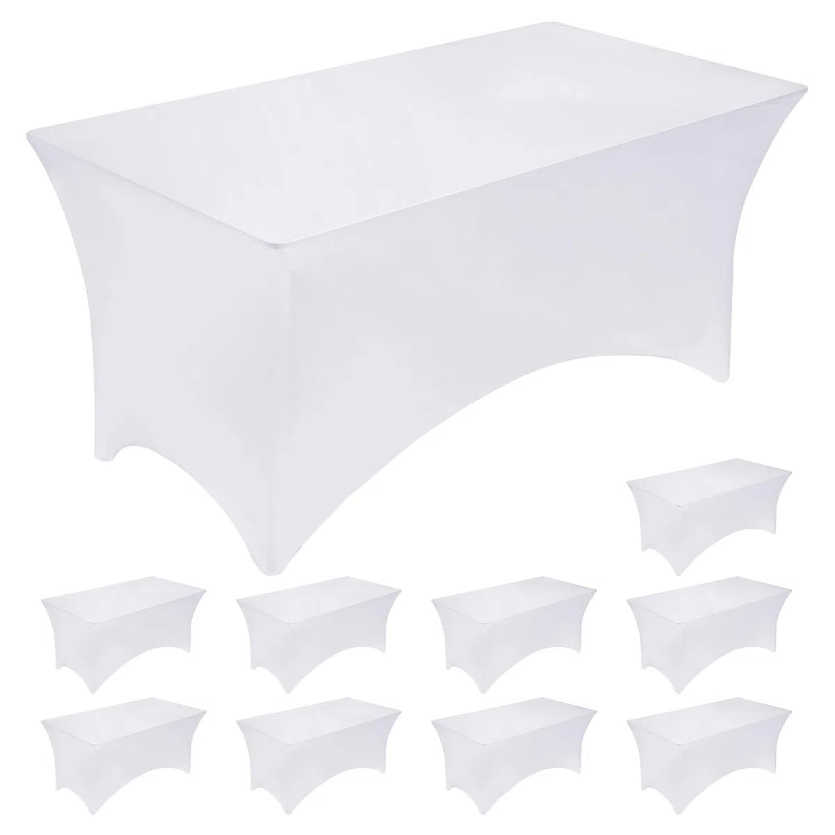 Fixwal Paquete de 10 manteles rectangulares de elastano elástico de 8 pies para mesa de patio, eventos, bodas, banquetes, fiestas (blanco, 96 pulgadas de largo x 30 pulgadas de ancho x 30 pulgadas de