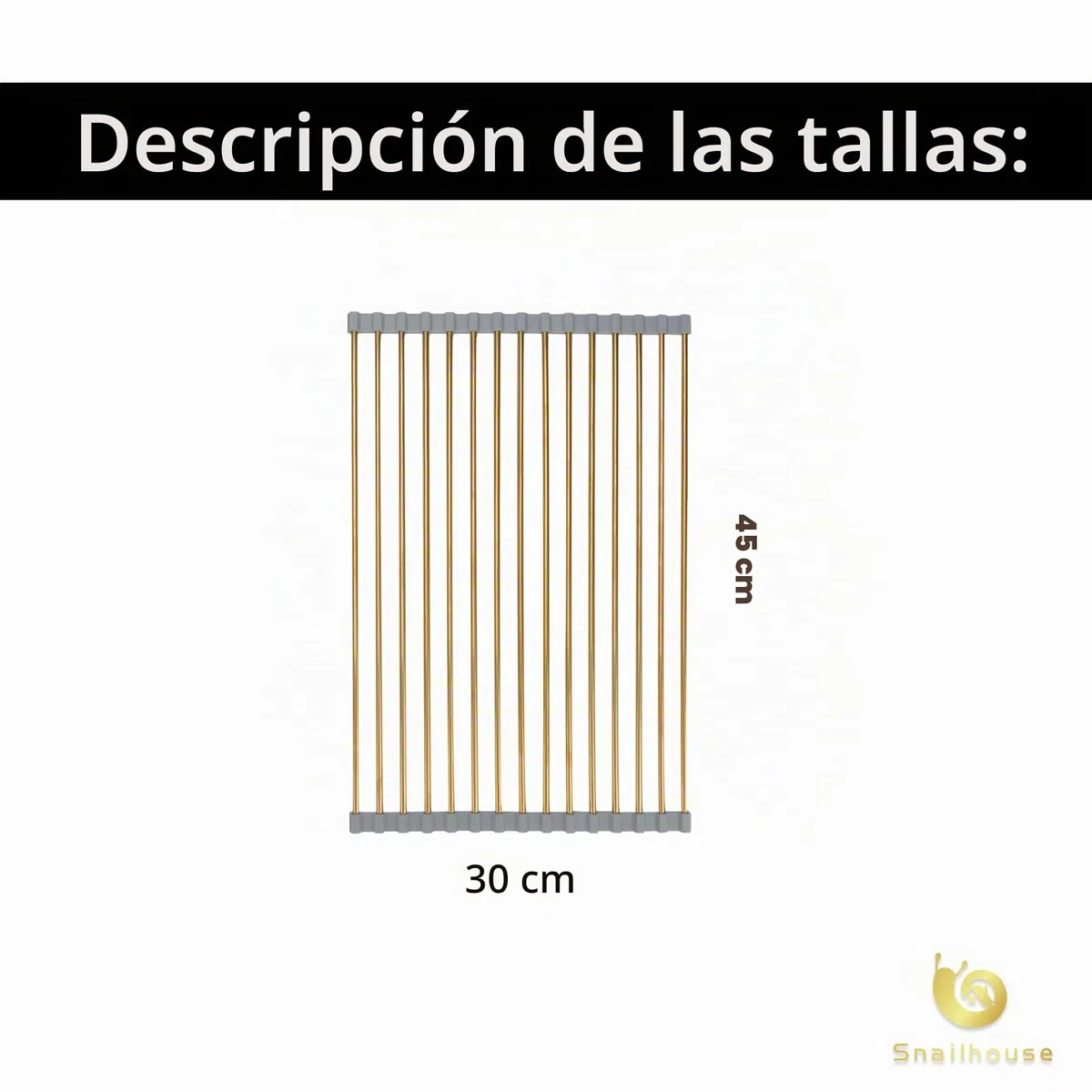 Snailhouse Escurreplatos enrollable, escurridor de platos de acero inoxidable sobre el fregadero con silicona antideslizante para encimera de cocina, dorado (17.8 x 11.8 pulgadas) | Escurreplatos de acero inoxidable sobre el fregadero con silicona antides