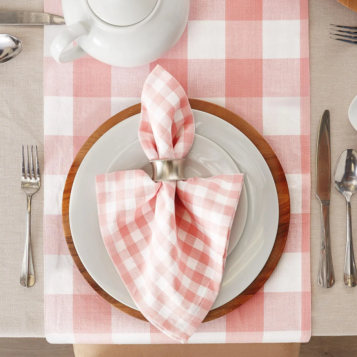 DII Gingham Check, rosa, servilleta