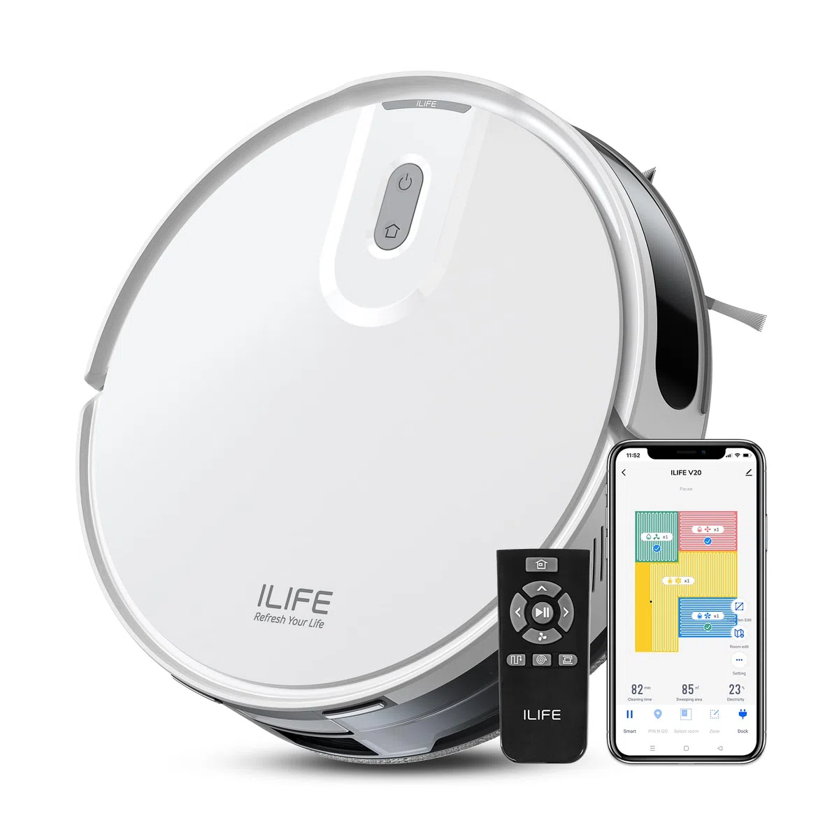 ILIFE Robot aspirador V20 con navegación láser, succión de 5000 Pa, limpieza personalizada, ideal para pelo de mascotas y suelos diversos, compatibilidad con Alexa y Google