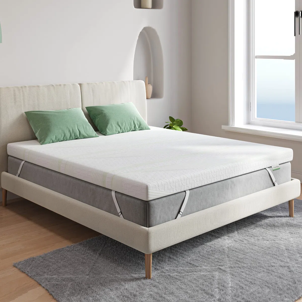 Novilla Topper Viscoelástico 100x200 5 cm, Cubrecolchón de Gel, Sobrecolchón de Espuma con Memoria, Funda de Colchón Transpirable, Extraíble y Lavable, Blanco