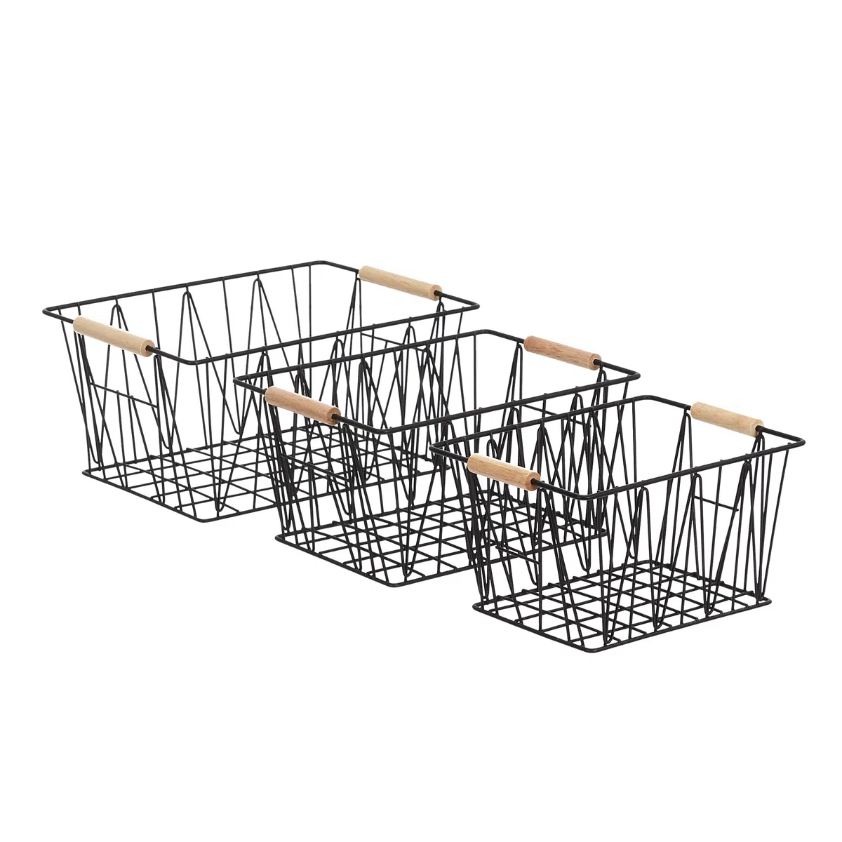 Amazon Basics Rectangular cestas de rejilla en, 3 Unidad, Estándar, color negro