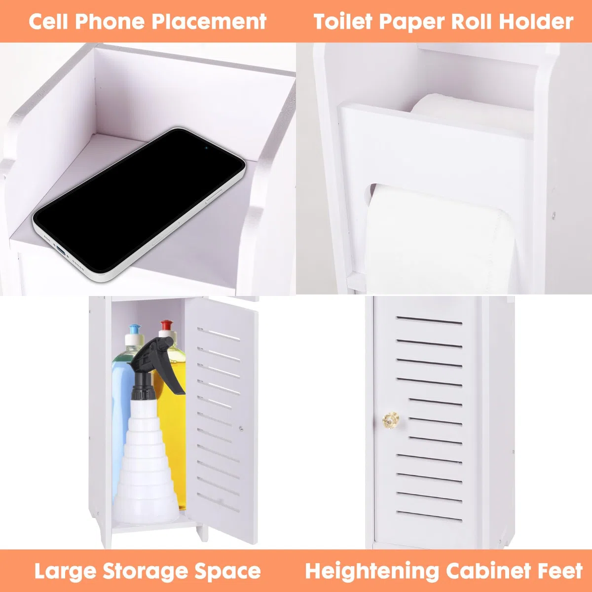powerking Soportes de Papel higiénico, taquillas de baño, estantes de Esquina Delgados para Almacenamiento en Espacios pequeños, taquillas de baño pequeñas con Puertas - Blanco
