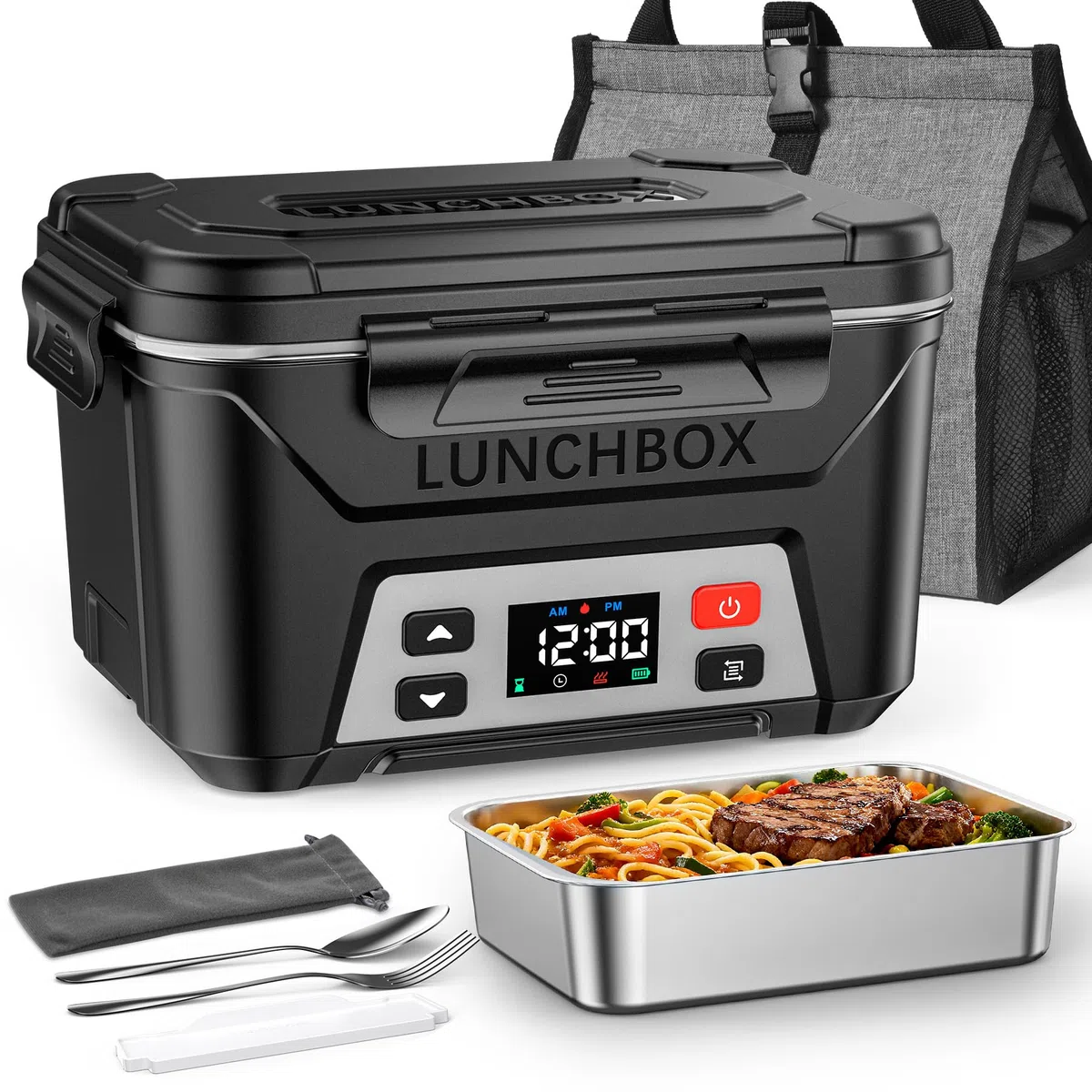 Docusvect Fiambrera Electrica con Bateria, Fiambreras Comida Trabajo con Calentamiento Programado, 1,3 L Taper Electrico para Comida con Divisores Extraíbles y Bolsa Térmica | Fiambreras Comida Trabajo con Calentamiento Programado, 1,3 L Taper Eléctrico p