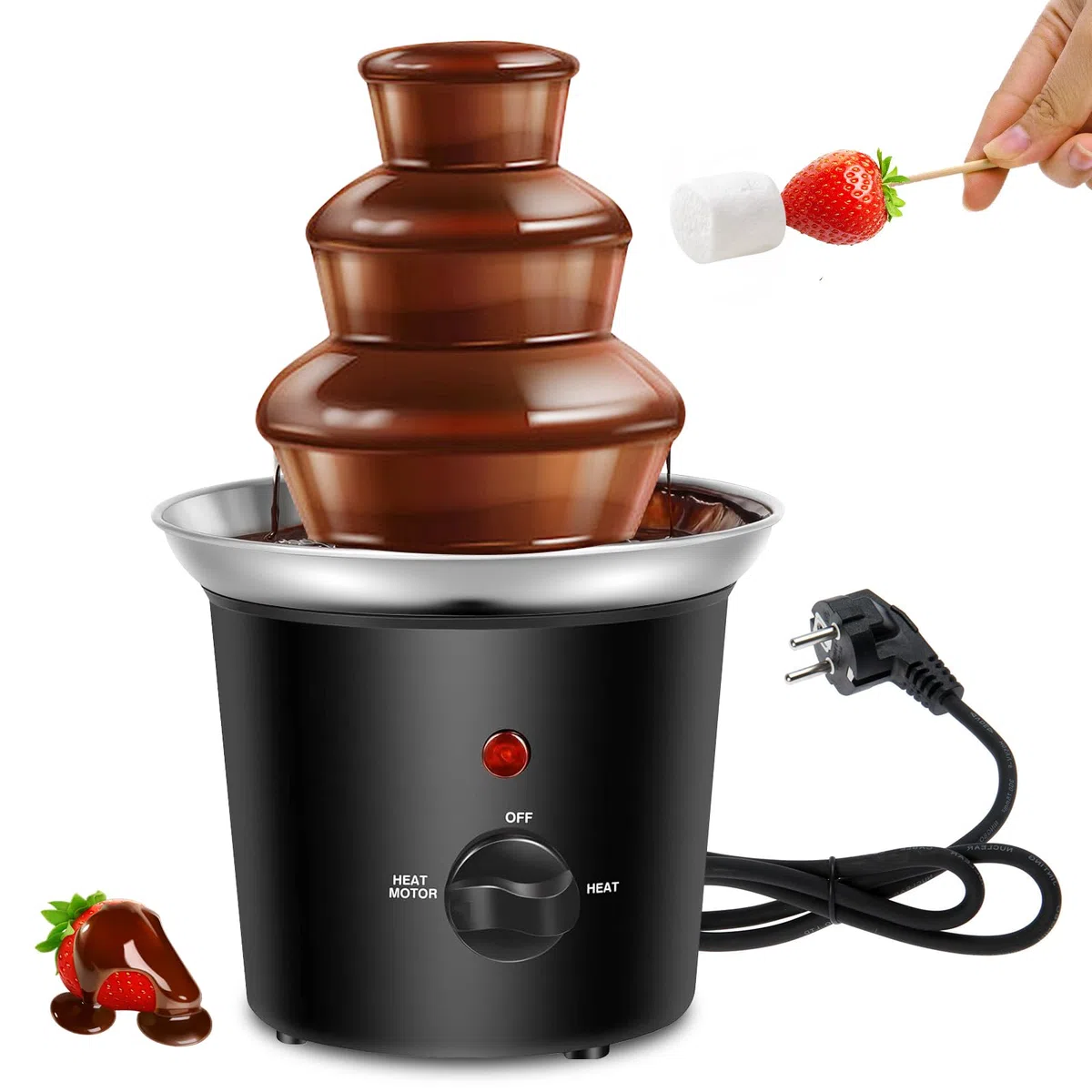 Fuente de chocolate eléctrica, fuente de chocolate de 3 niveles, máquina de fondue de chocolate de acero inoxidable con 60W, capacidad de 450g, para fiestas, cumpleaños, Navidad