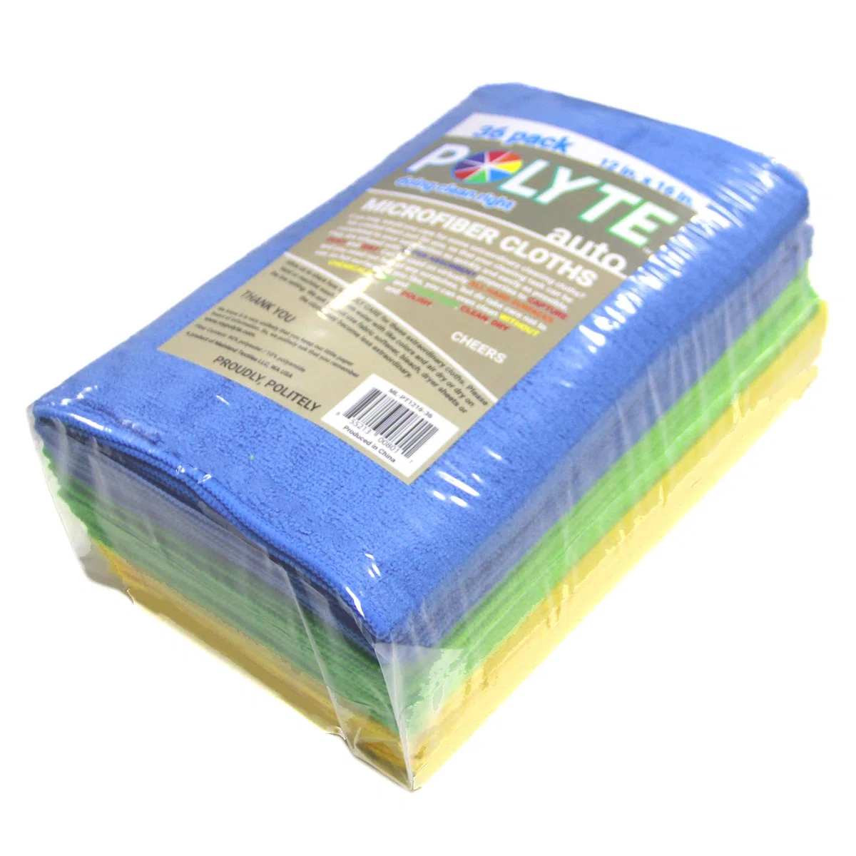 Polyte - Paño de Limpieza de Microfibra - Azul, Verde, Amarillo - 31 x 41 cm - Pack de 36