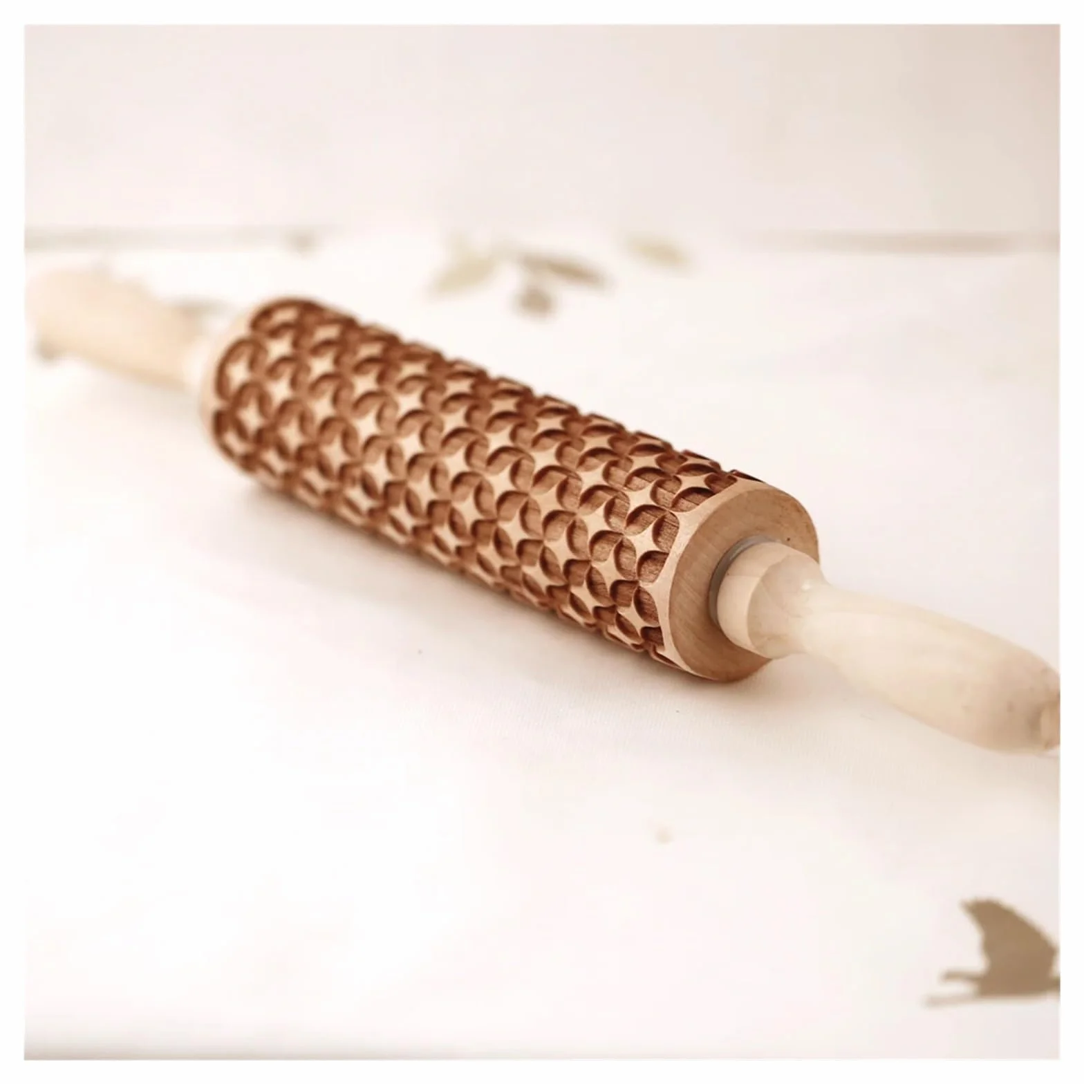 Rodillo de Madera con Grabado Profundo for Hornear, 35 x 4,5 cm, con Forma de Galletas en Relieve, Monedas Antiguas, 3D para Cocina, Pastelería