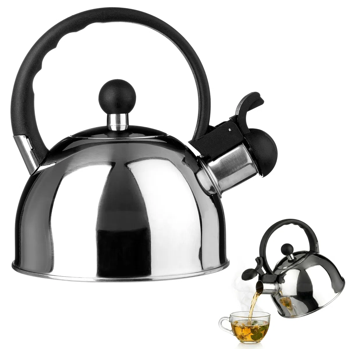 Premier Housewares - Tetera hervidor con Silbato (Acero Inoxidable, 1.0 L) Acabado Espejo.