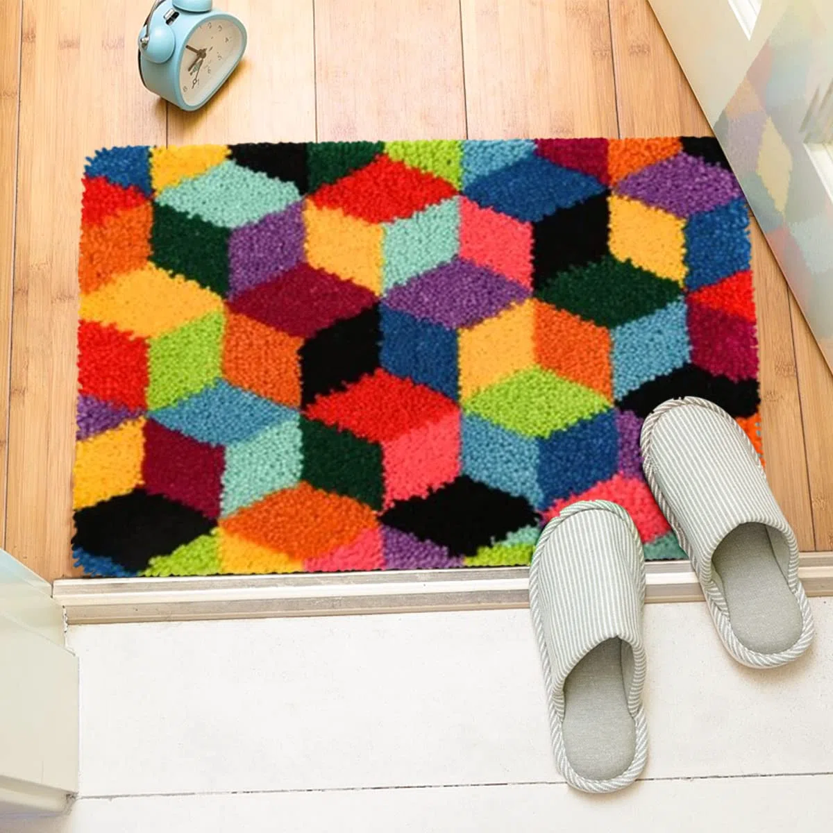 ROCKY&CHAO Kits de gancho de pestillo para adultos, geometría de 50 x 38 cm, kit de alfombra de gancho, kit de fabricación de alfombras para el hogar, kits de bordado de punto de cruz, manualidades