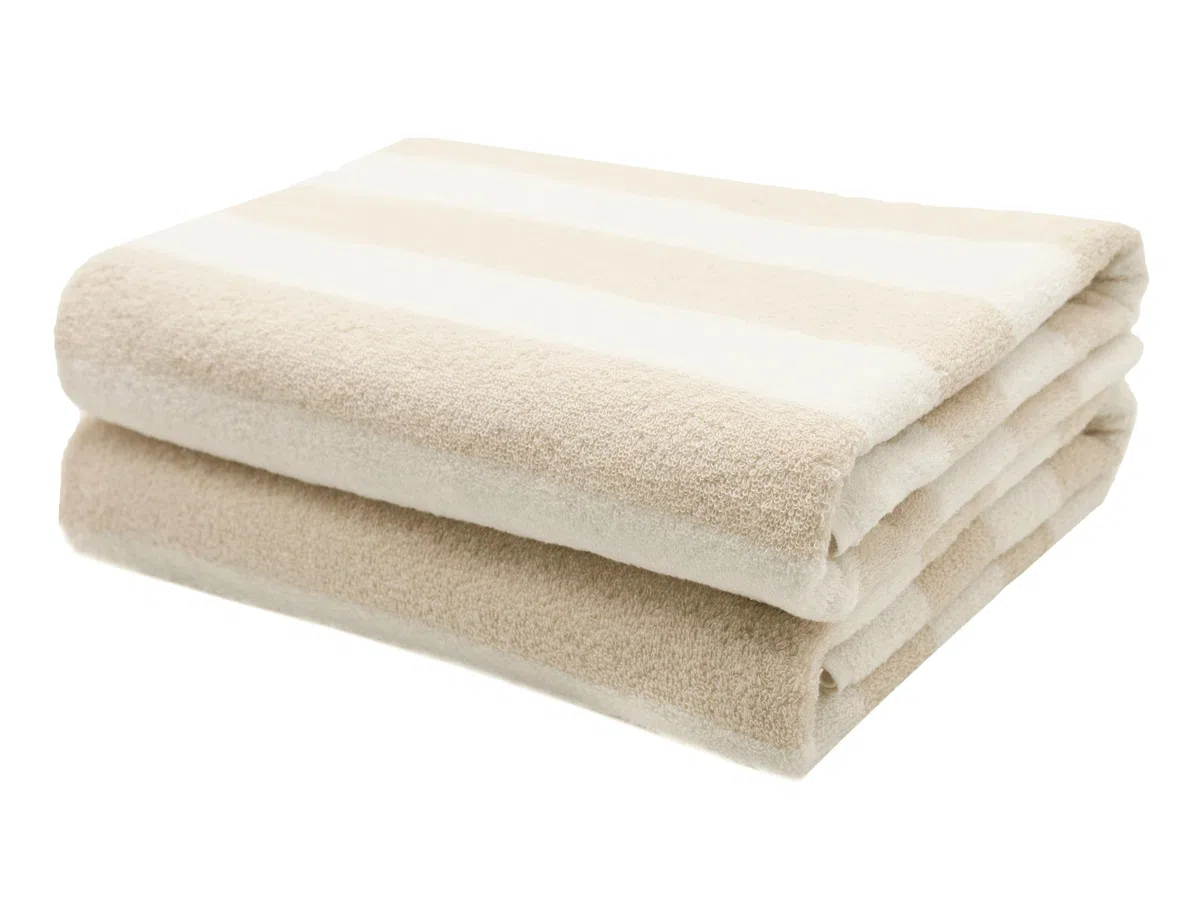 ZOLLNER 2 Toallas de baño de Rizo 100% algodón, 75x140 cm, a Rayas Beige