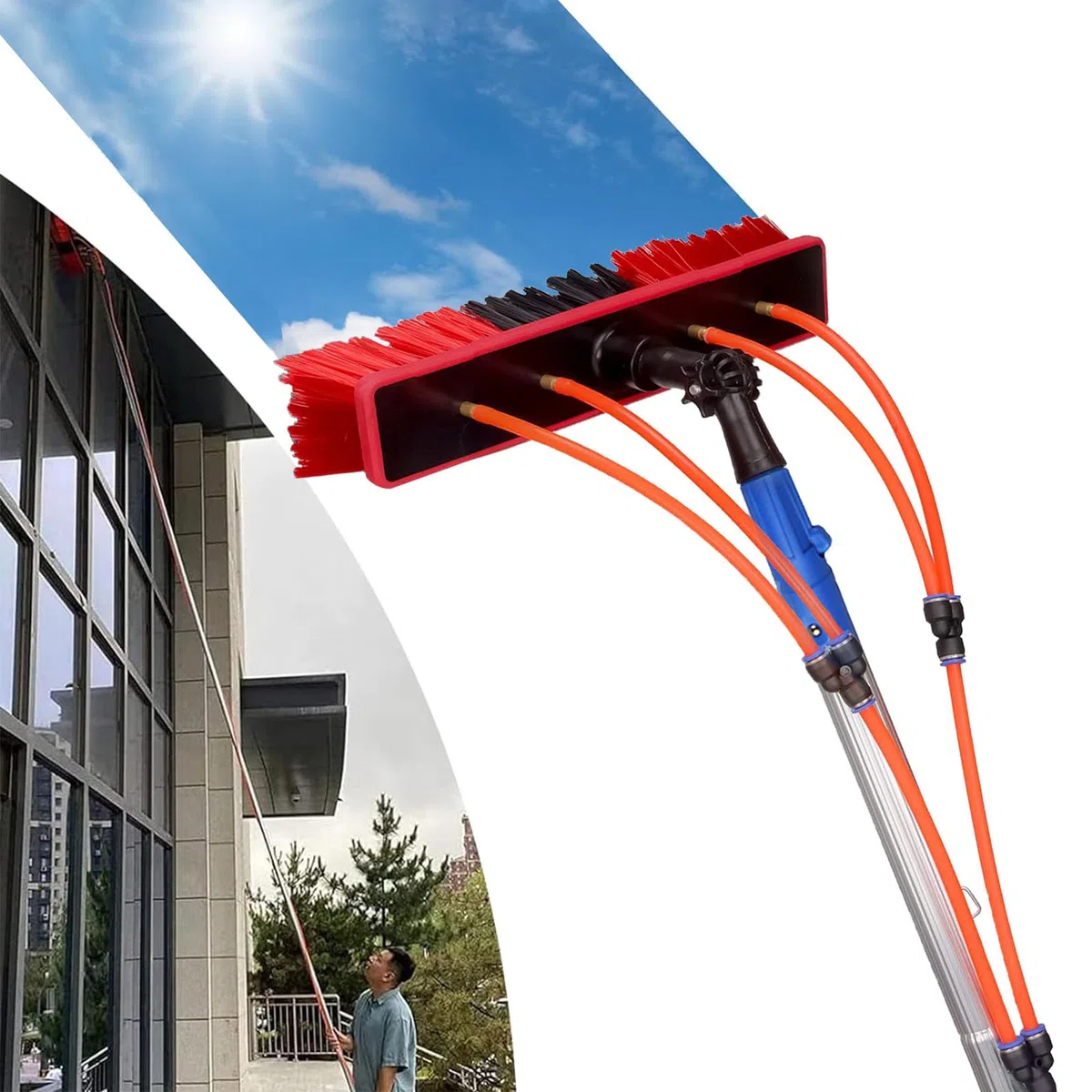 Teles - Kit de cepillo de limpieza de ventanas, limpiador extensible ajustable de 3 m para tejados, canalones y zonas altas, herramienta de alcance sin esfuerzo para una fácil limpieza
