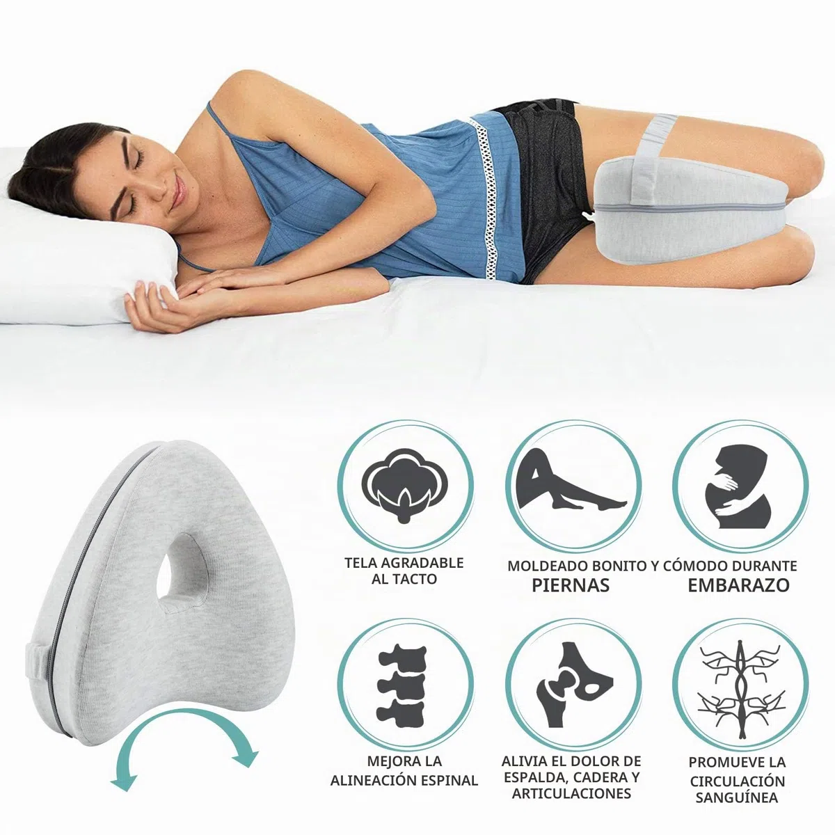 CREATESTAR Almohada para Piernas, Almohada Rodillas para Dormir Almohada para Dormir de Lado de Espuma Viscoelástica, Alivia el Dolor de Espalda,Caderas, Piernas, Rodillas y Tobillos