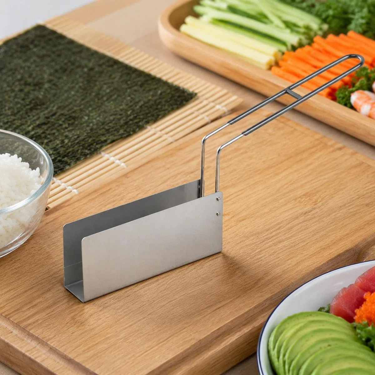 Soporte para Tacos Soporte para Sushi Contenedor de Alimentos Herramienta para Freír de Acero Inoxidable Estructura Rectangular Fácil de Limpiar, 4.2 Cm