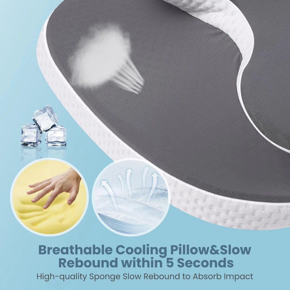 A-Pce Almohada de Espuma Viscoelástica para Todo Tipo de Durmientes, Almohada Ortopedica para Aliviar el Dolor de Cuello y Hombros, Almohadas Ergonómico con Funda Extraíble
