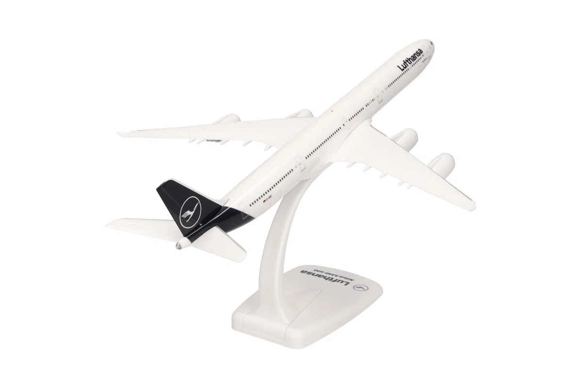 Herpa Miniatura del avión Lufthansa Airbus A340-600 - Snap-Fit, Escala 1/250, Modelo prefabricado, maqueta de colección, modelismo, avión con Soporte, Figura plástico