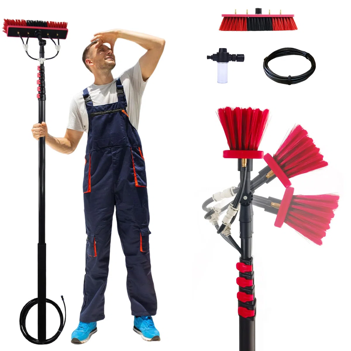 Genérico Cepillo para Ventanas de 3,6-6 m con Varilla telescópica para Techo, dispensador de jabón, Equipo, Limpiador de Paneles solares, Lavado de Camiones, autobuses y automóviles (35 cm,