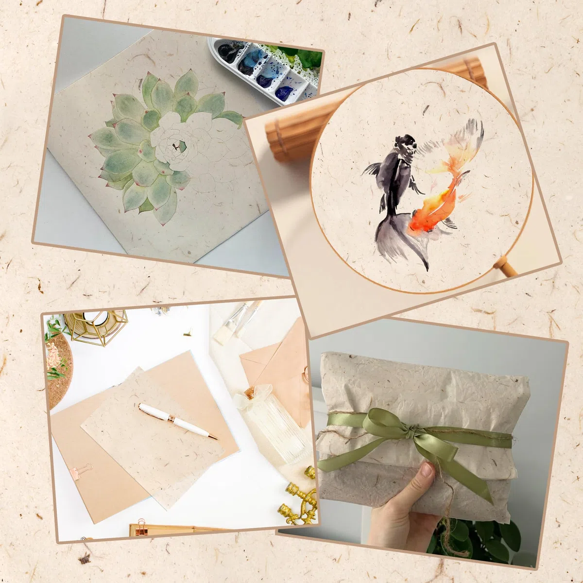 WeeGoo 120 hojas de papel de morera natural de 19 x 29 cm, papel de arroz de fibra de hojas visibles, papel de decoupage hecho a mano para escribir, manualidades, fabricación de tarjetas