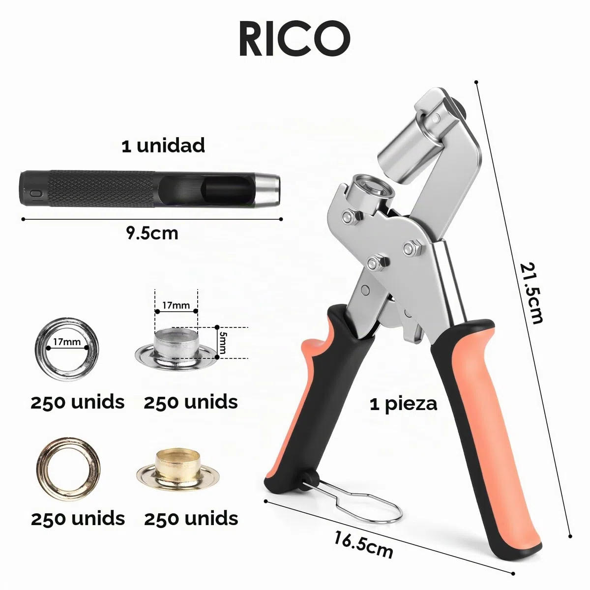 Remachadora Ojales Profesional Con Palanca Y Función Magnética, Herramienta Para Lonas Con 500 Ojales Incluidos, Ideal Para Cartón, Manualidades Y Tela, Remachadora Para Tela