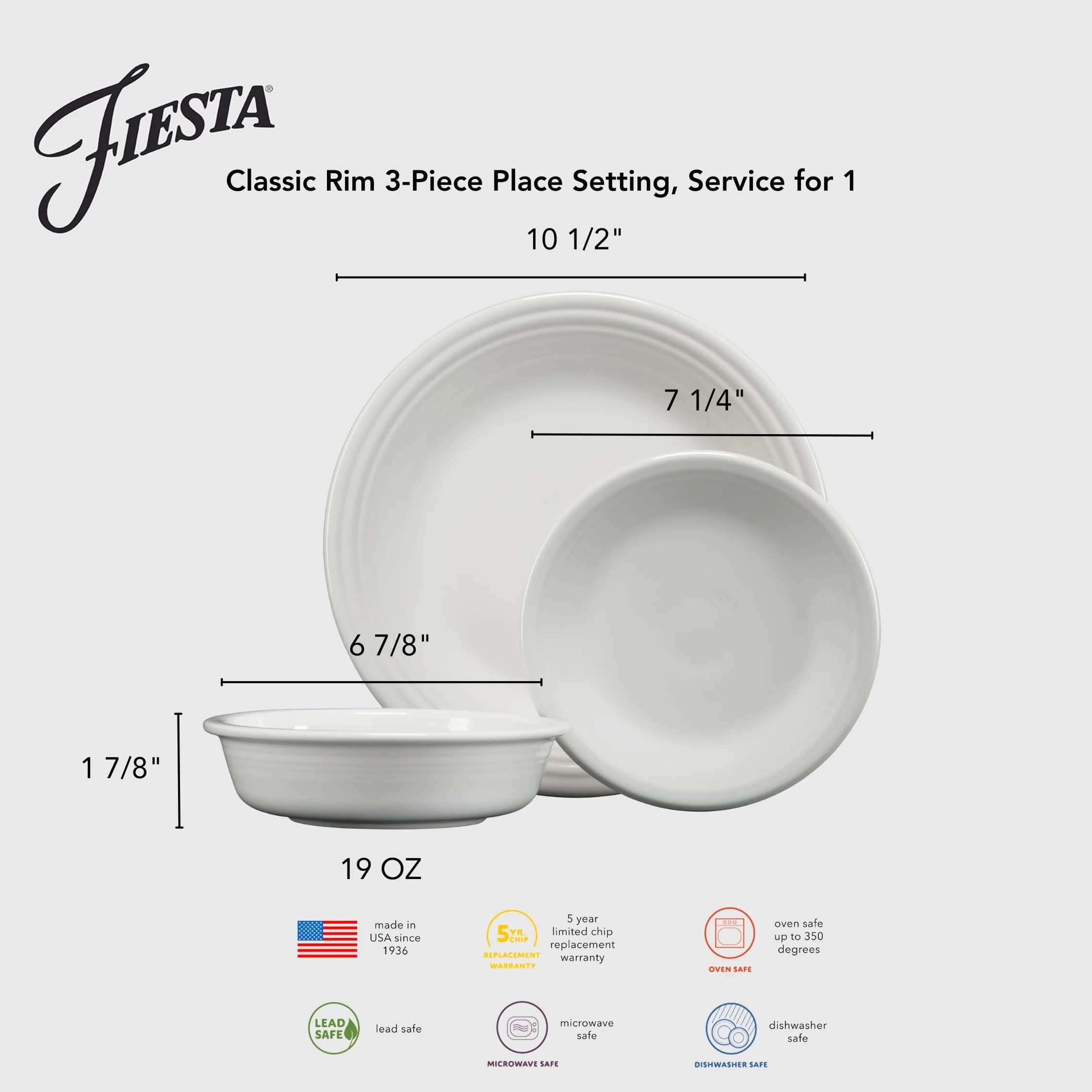 Fiesta - Juego de 3 piezas de fijación clásica, color blanco