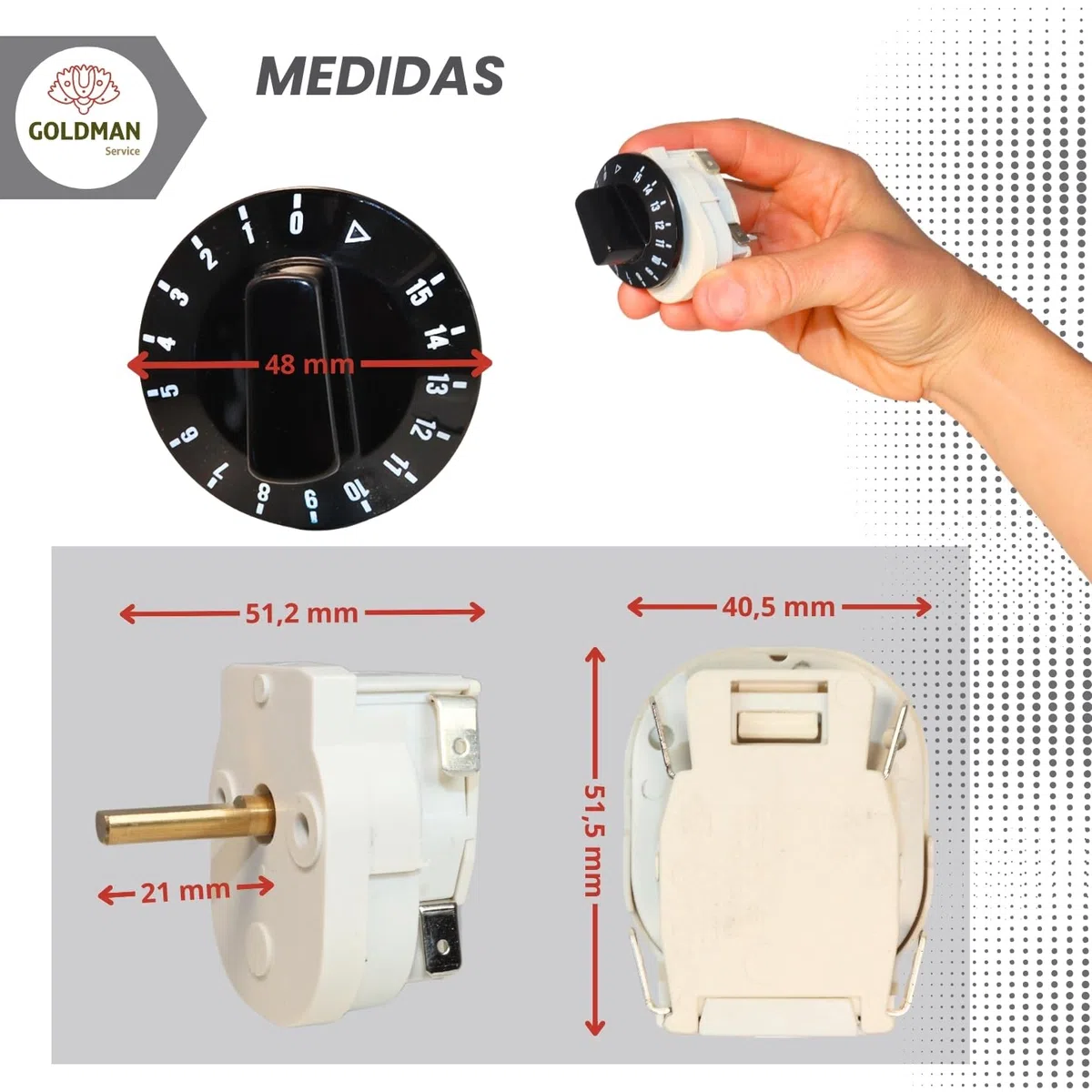 GOLDMAN SERVICE | Temporizador Interruptor Bipolar Mecánico para Tostadoras de Pan y Electrodomésticos de Hostelería y Hogar. Controlador Tiempo: 15 Minutos