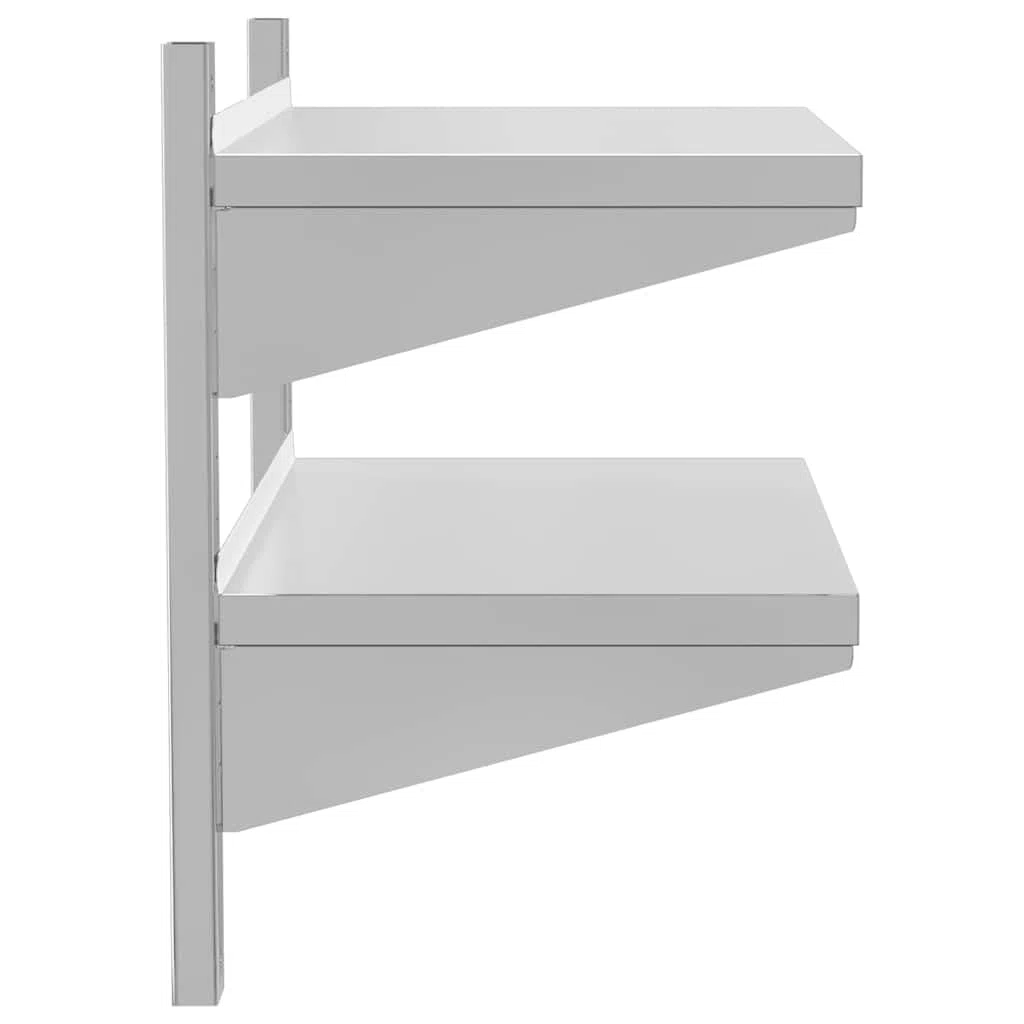 Estantería de pared de acero inoxidable, 2 estantes, 75 x 40 x 60 cm, para gastronomía, garaje y laboratorio, soporta hasta 50 kg, con accesorios de montaje