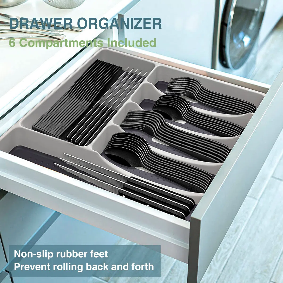 Umite Chef - Juego de cubiertos de 49 piezas con organizador de cajones, juego de cubiertos de acero inoxidable duradero para 8, vajilla con cuchillos de carne para restaurante casero