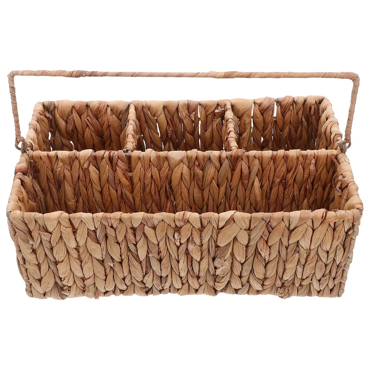 Garneck Cesta de Mimbre con Compartimentos para Cubiertos Organizador de Utensilios de Cocina con Asa Portátil Soporte de Almacenamiento de Utensilios de Paja para Picnic y Comedor Cesta