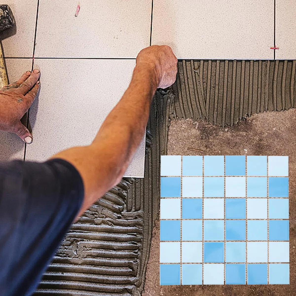 Levemolo 36 azulejos decorativos de cerámica para piso de piscina, mosaico duradero para fondo del hogar, fácil de incrustar, azulejos azules brillantes para reparación de baño y spa