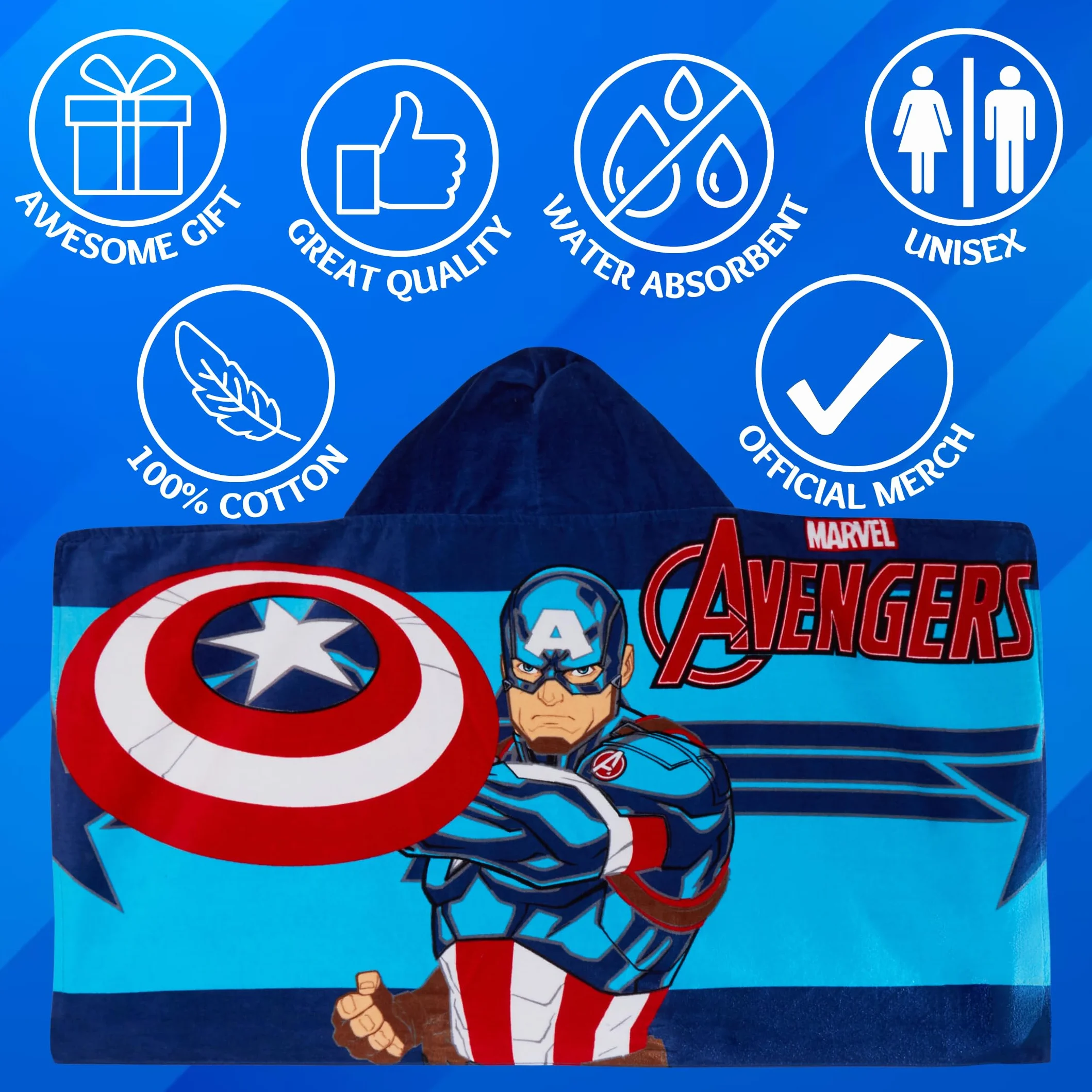 Toalla con capucha Captain America 100% algodón Marvel Avengers Poncho Toalla de playa para niños Toalla de baño Bata de baño para chicos
