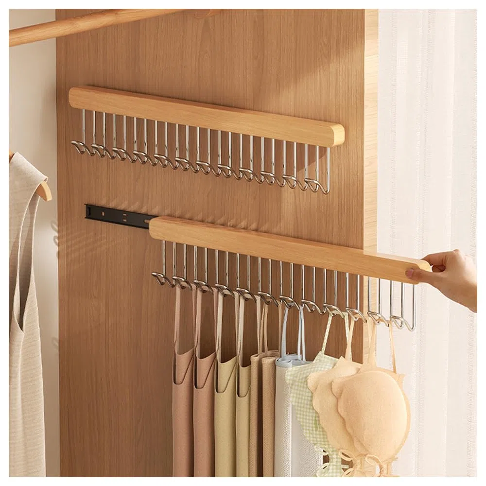 Paquete de 2 ganchos extraíbles para cinturón para armario, colgador de madera para camisetas sin mangas y brasier, ganchos para abrigos que ahorran espacio, organizador para colgar en la pared para