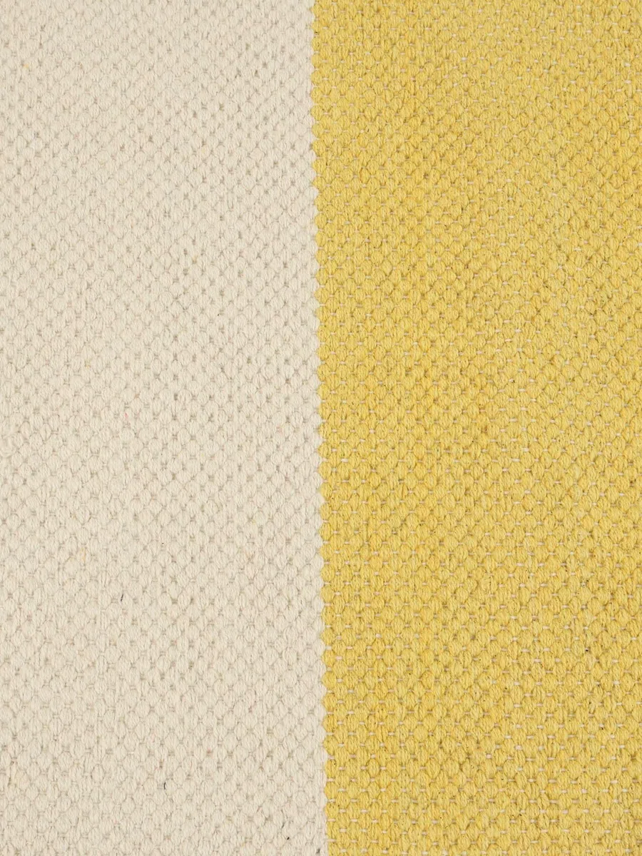 RugVista Cotton Stripe Alfombra, 80 x 300 cm, Amarillo | Kilim, Rectangular, Pelo corto, Limpieza en seco, Sala de estar, Dormitorio, Cocina, Pasillo