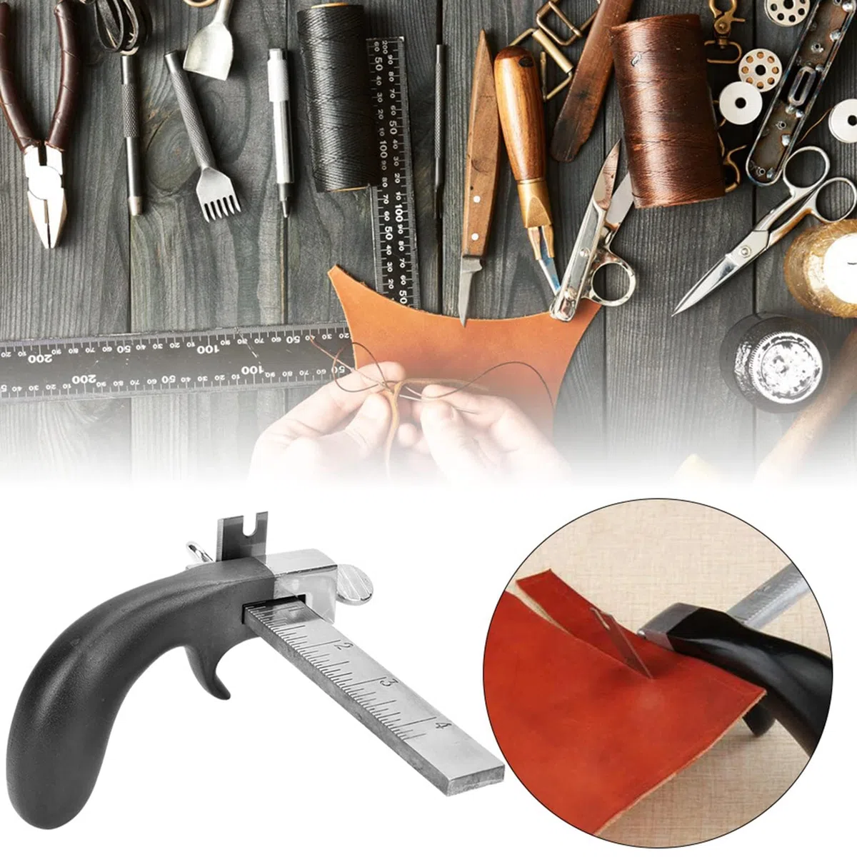 Cortador de cinturón de piel, cortador de cinturón de piel, herramienta de corte de cuero ajustable, con mango de aluminio, herramienta de corte de cuero