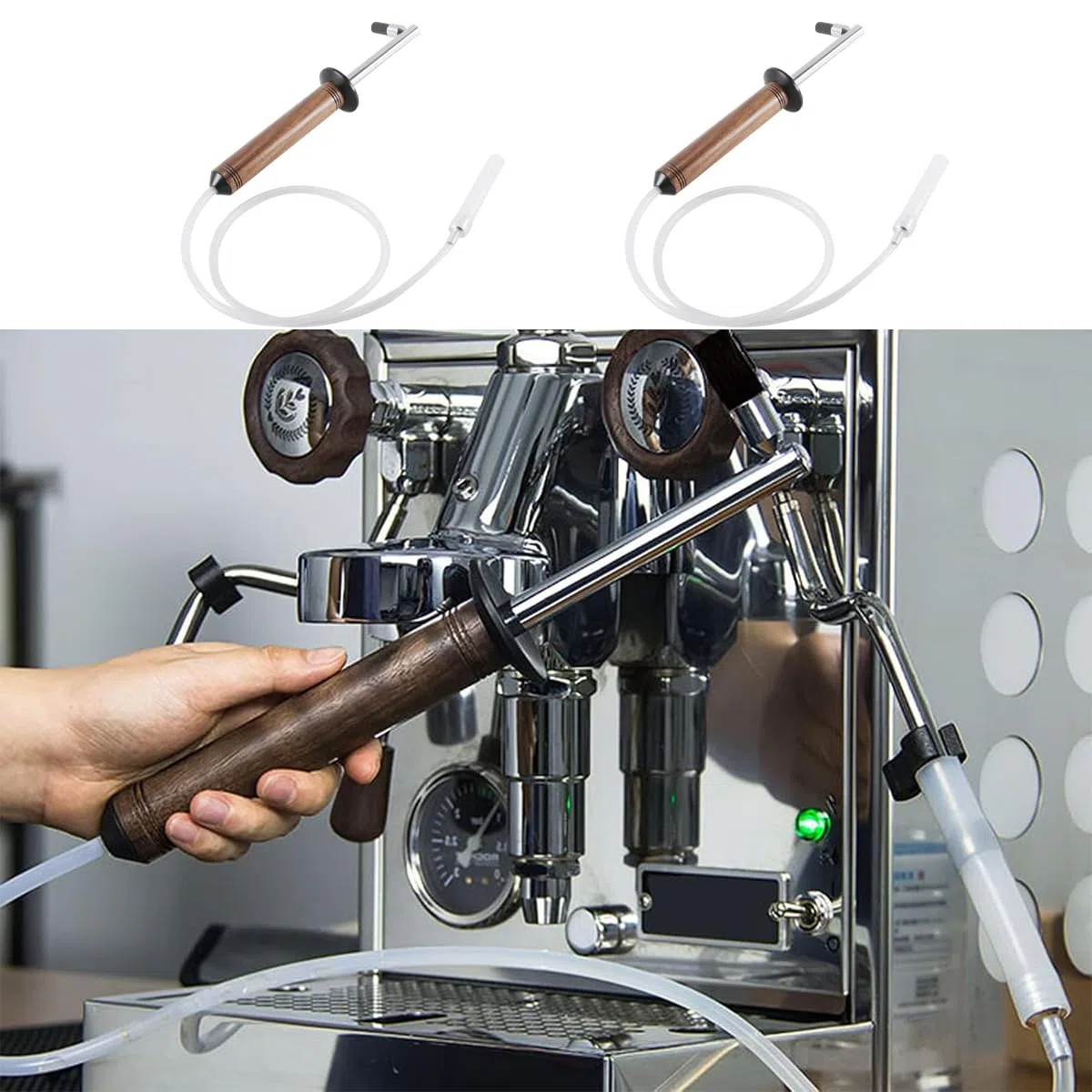 Cepillo De Limpieza Para Cafeteras, Herramienta De Limpieza a Vapor Para Cafeteras Espresso De Alta Presión, Cepillo Con Mango De Madera Y Abrazadera Para Manguera.