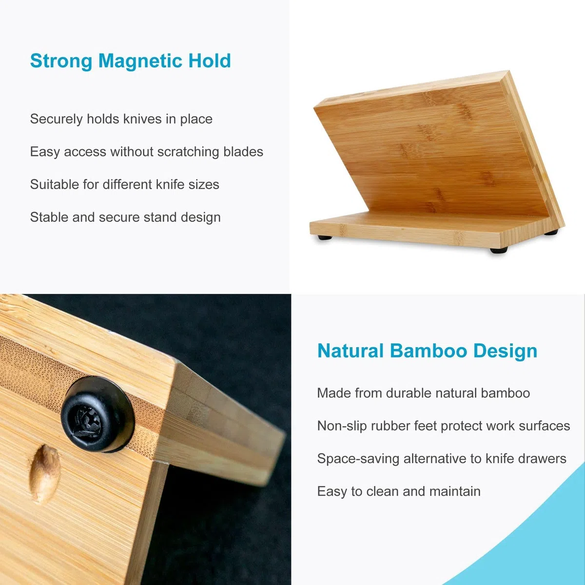 INTIRILIFE Portacuchillas magnético en MARRÓN DE BAMBÚ - Bloque de Cuchillos de Madera Hecho de bambú con imán para un Almacenamiento de Cuchillos y Equipos de Cocina Que Ahorra Espacio