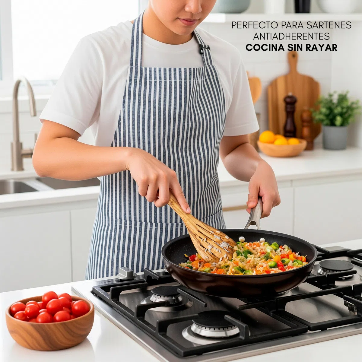 Erreke Utensilios de Cocina en Madera de Olivo Natural, Set de 4, Elegante | Juego de Utensilios de Cocina. Cuchara Madera. Espátula Cocina. Hecho a Mano. Estilo Mediterraneo. Para Cocina y Mesa