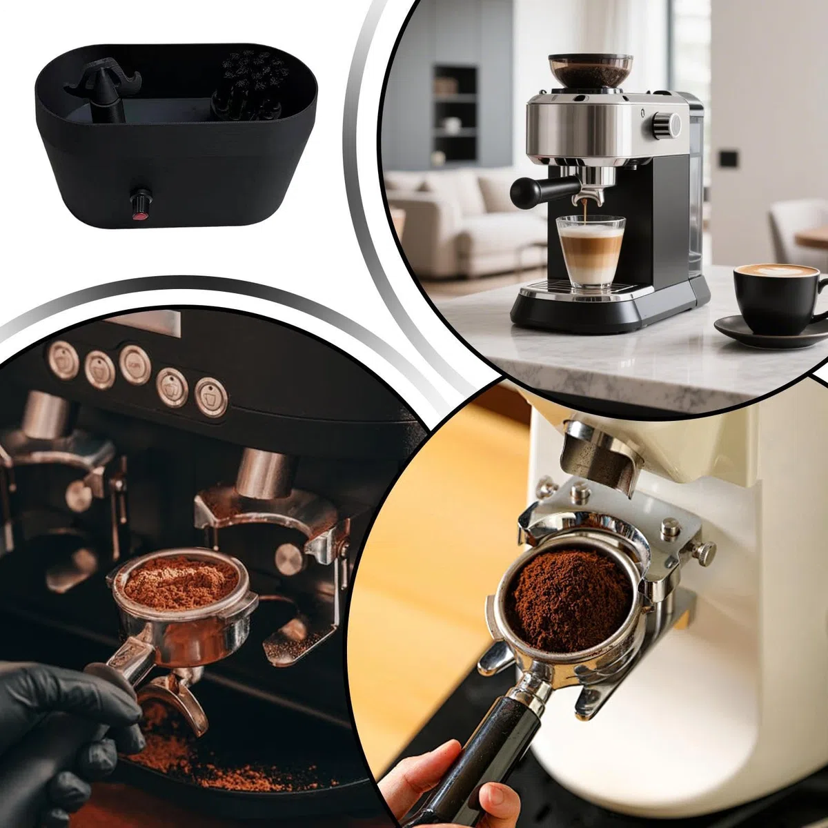 Juego de limpieza automática, limpiador de portafiltros eléctrico para café expreso, kit de limpieza con bandeja para sistemas de 51/53/58 mm, mantenimiento diario después de la elaboración de la