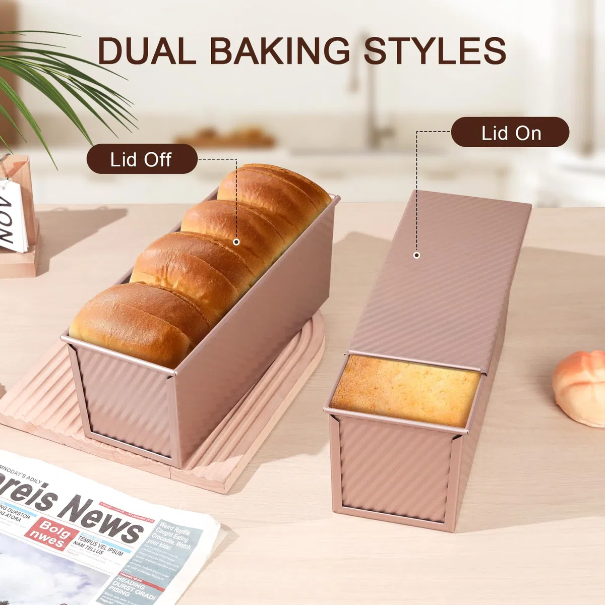 VINATO Molde Pan Horno, (32x12x11.5CM) Dimensiones Grandes, PARA 1000 G DE MASA，De Acero Al Carbono, Molde Para Pan Con Tapa Antiadherente, Ideal Para Tostadas, Brotbackform