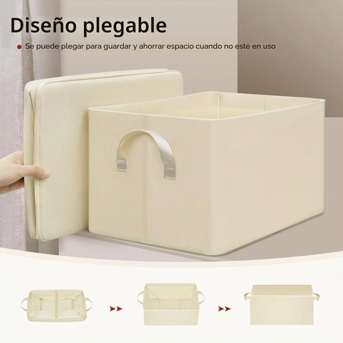 WOLTU Juego de 5 Cajas Plegables,Cajas Almacenamiento Plegables, Cajas Organizadoras de Tela con Asas, Cajas Almacenaje para Ropa y Juguetes en Armarios, Crema, 47x35x30 cm