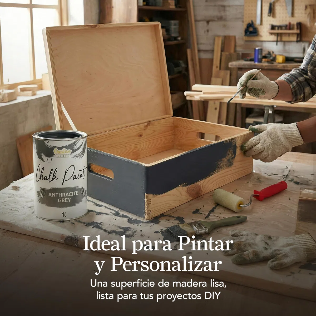 Creative DECO XL Grande Caja Madera Decorativa | con Tapa y Asas | 40 x 30 x 13 cm (+/-1cm) | Almacenaje Documentos Juguetes Herramientas | Cofre Decorar Regalo Decoupage | EN BRUTO SIN LIJAR