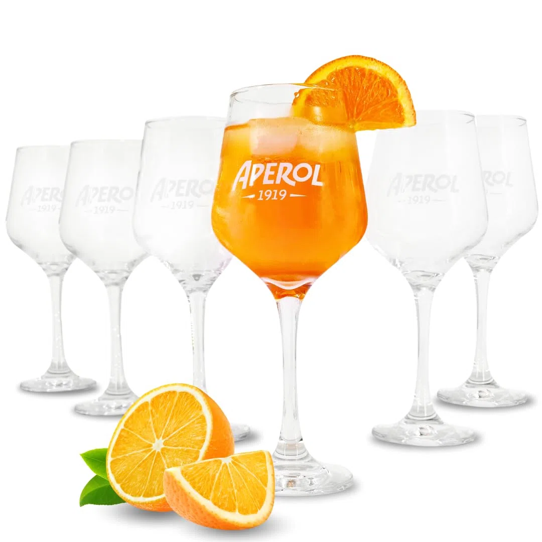 Copas Aperol Spritz ∣ Set de 6 ∣ Diseño moderno para copas de cóctel ∣ Ideal como set de regalo Aperol Spritz ∣ Regalo Aperol ∣ Set de copas para beber