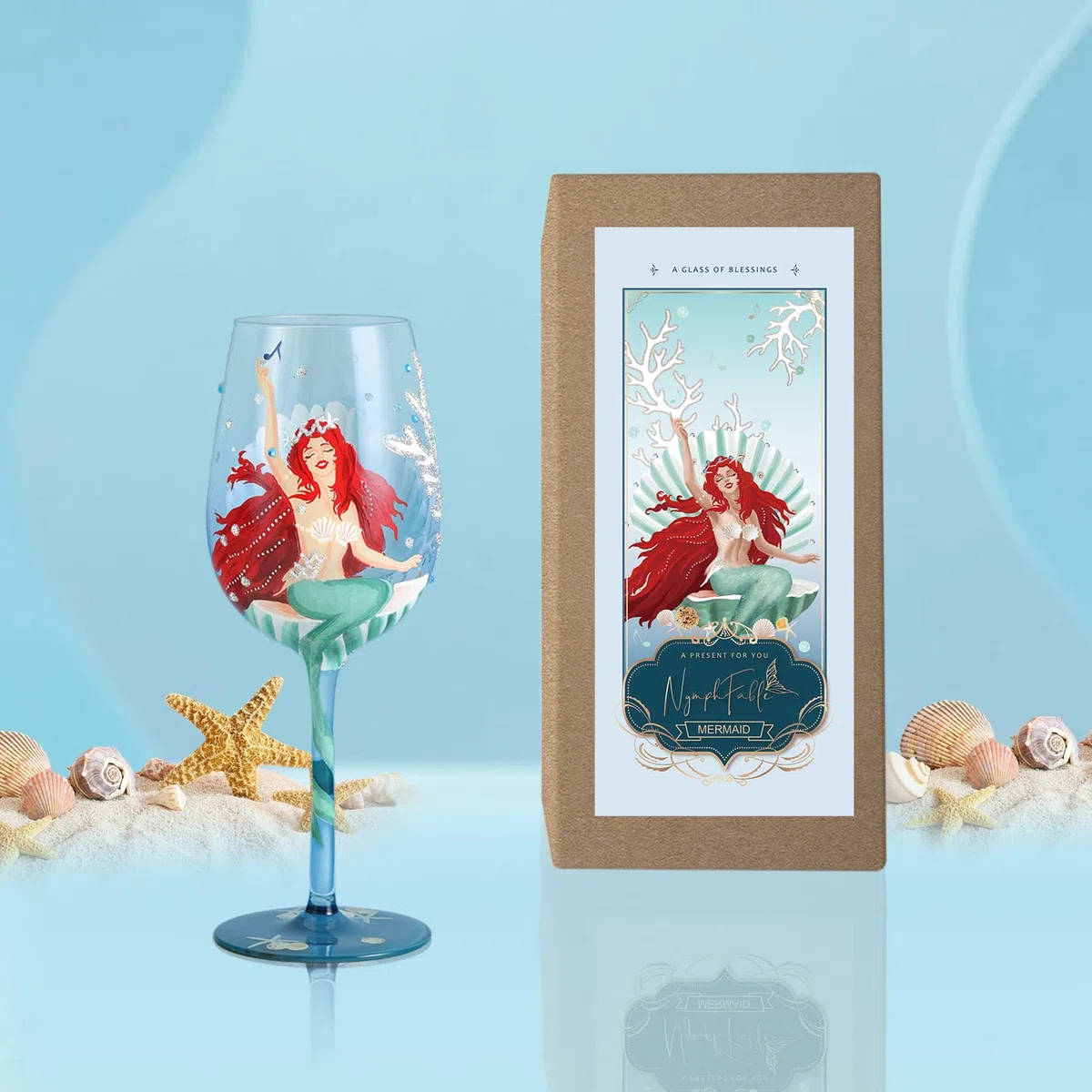 NymphFable Copa de Vino Princesa Sirena Pintada a Mano 15oz Regalos de Cumpleaños Personalizados para Mujeres (1 unidad)