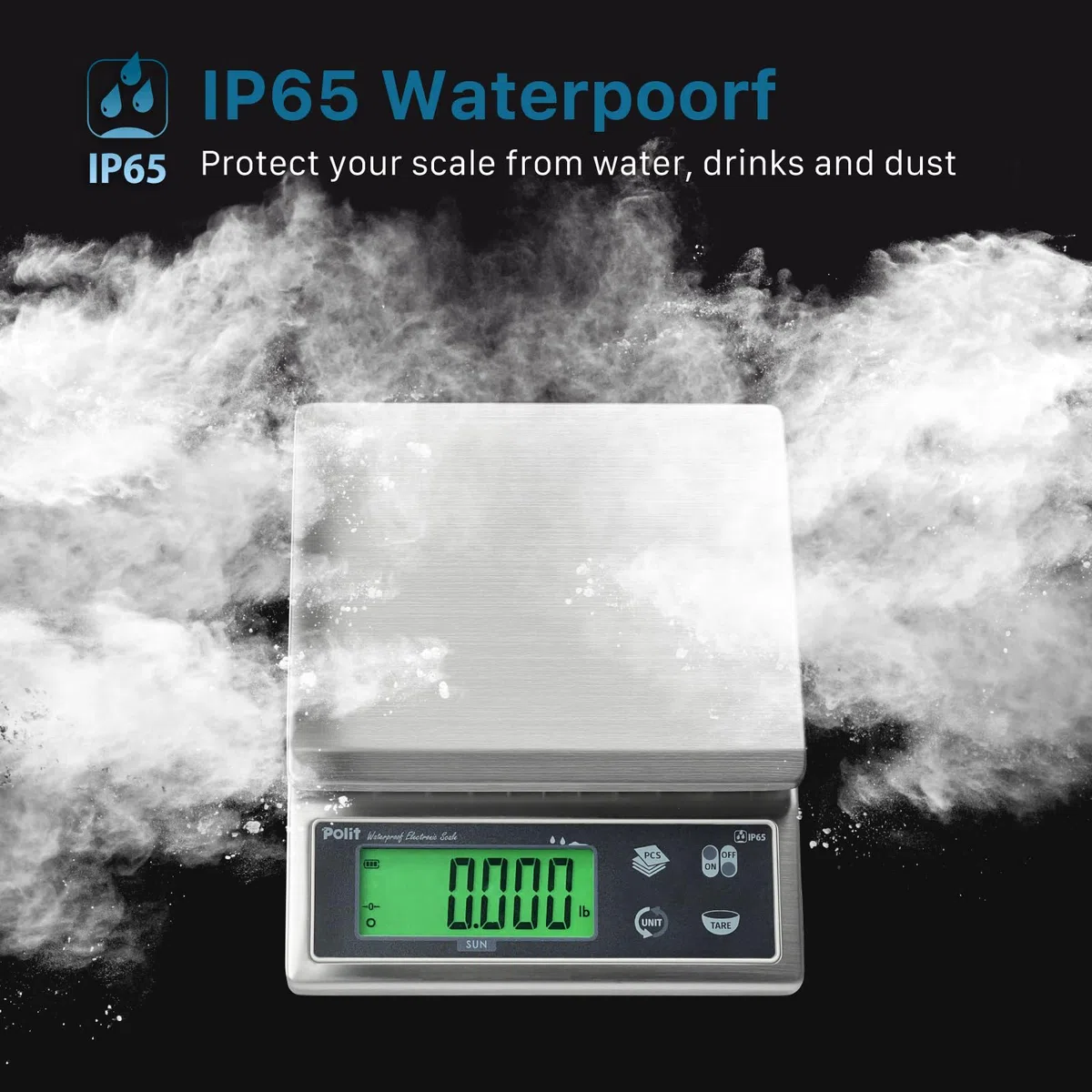 Polit Báscula digital de cocina para alimentos, 13 libras/6 kg, 0,5 g, precisión de 0,5 g, acero inoxidable impermeable con pantalla LCD, recargable, 5 unidades de peso (adaptador de corriente