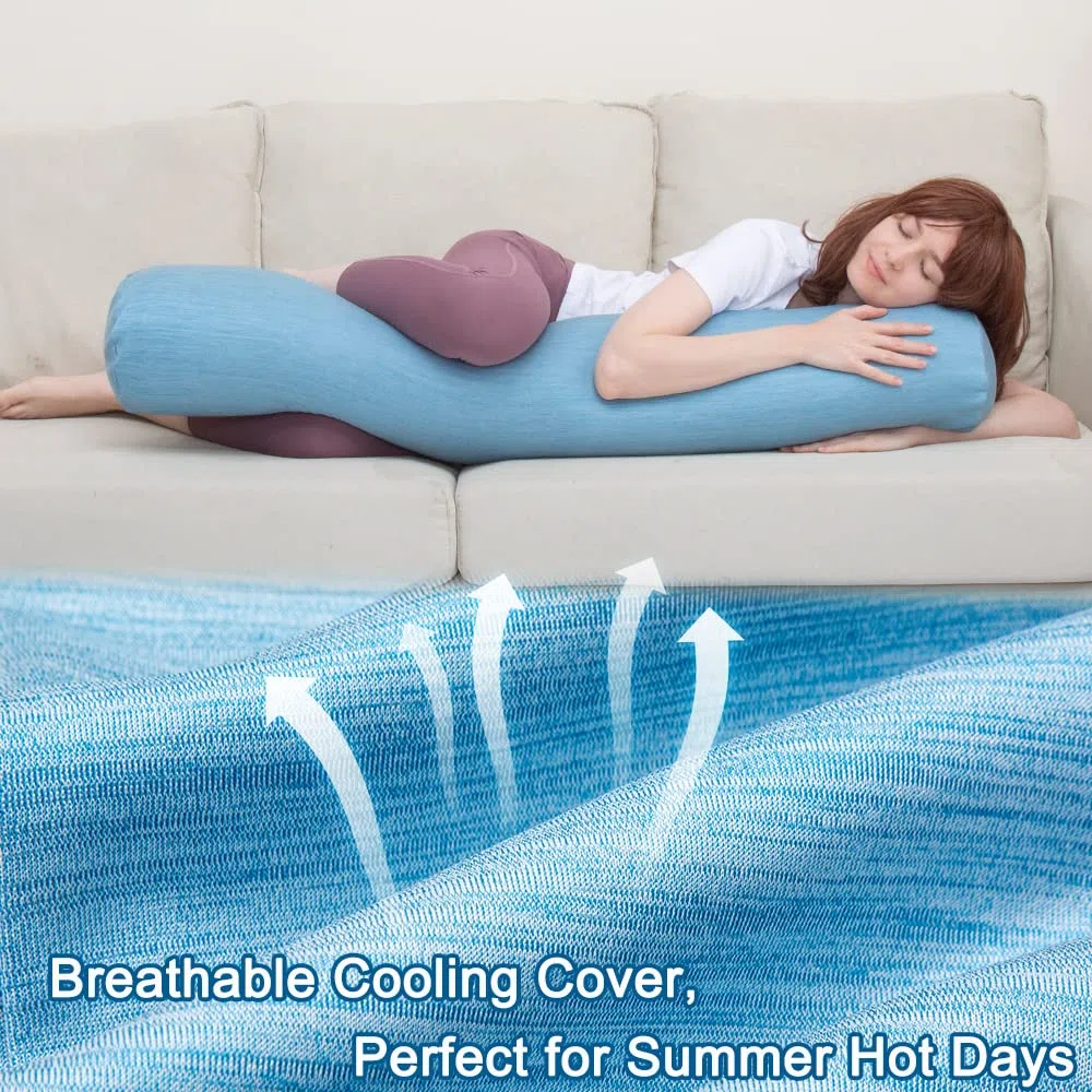 1 MIDDLE ONE - Almohada corporal, almohada de refuerzo con funda refrescante, almohada cilíndrica de rollo para cama, 119 x 20 cm, gris