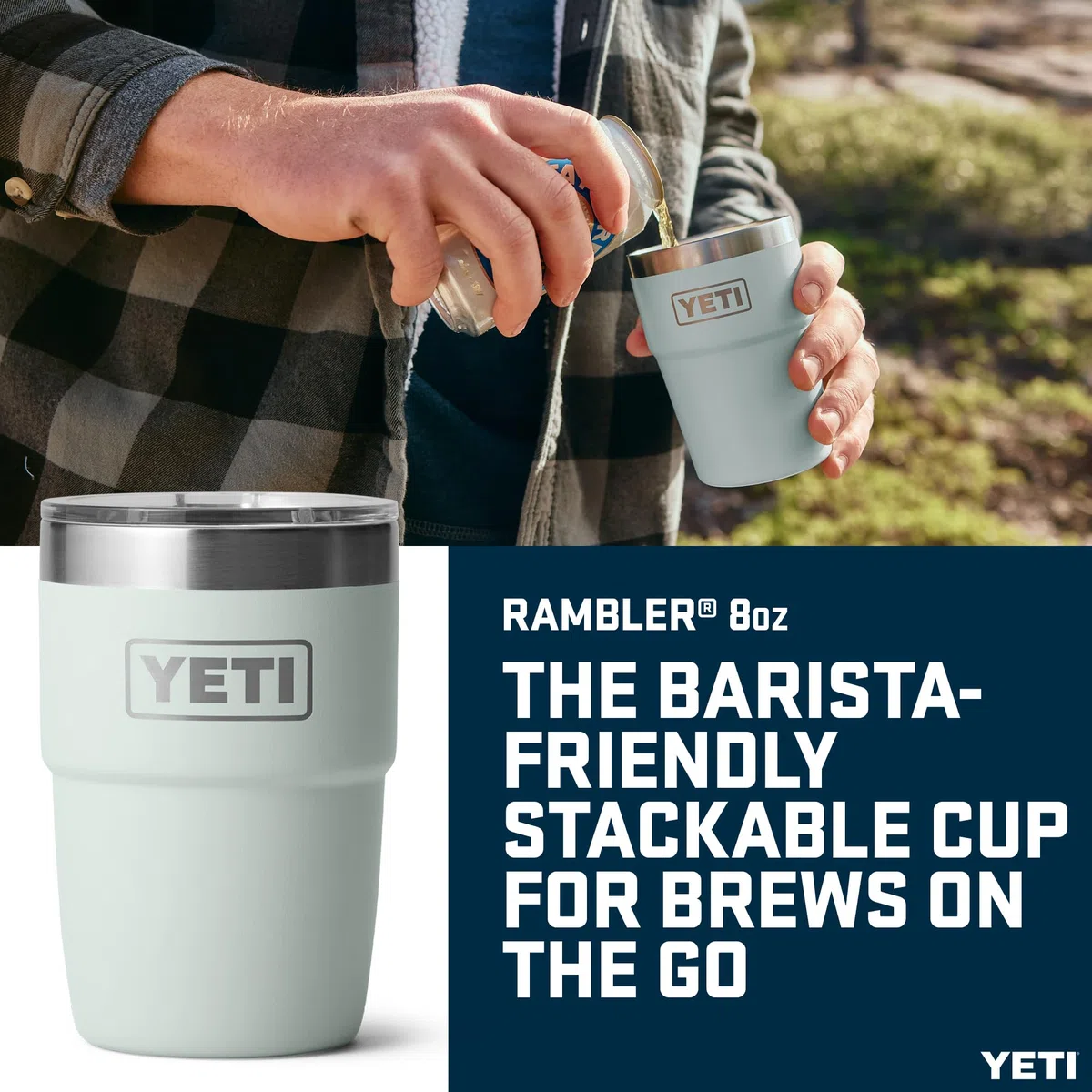 YETI Rambler Stackable Cup with Durasip Ceramic Lining, Vacuum Insulated Stainless Steel Cup with Magslider Lid, Ridgeline, 8 oz (236 ml)