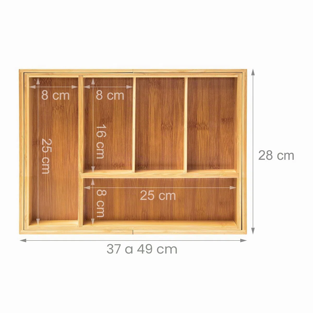 Relaxdays Cubertero Cajón Extensible, 5 a 7 Compartimentos, Bandeja Cubiertos, 5 x 48,5 x 28 cm, Bambú, Marrón Natural