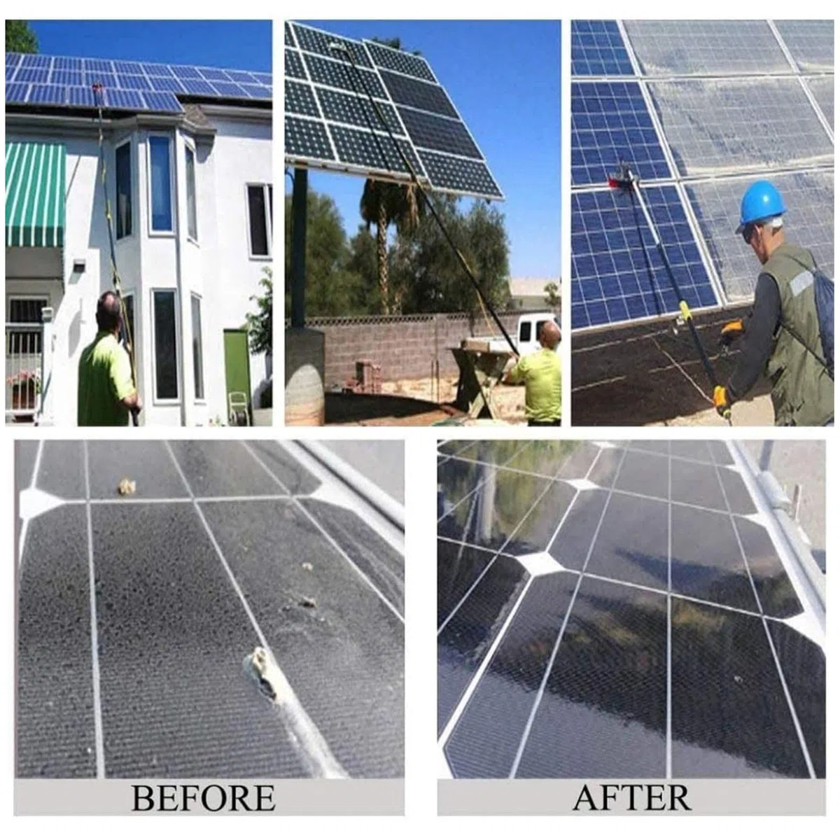 Kit de poste de limpieza – Limpiador de ventanas alimentado de 39.4 pies con cabezal de cepillo de 50 cm para una limpieza eficiente de ventanas, paneles solares y sistemas fotovoltaicos