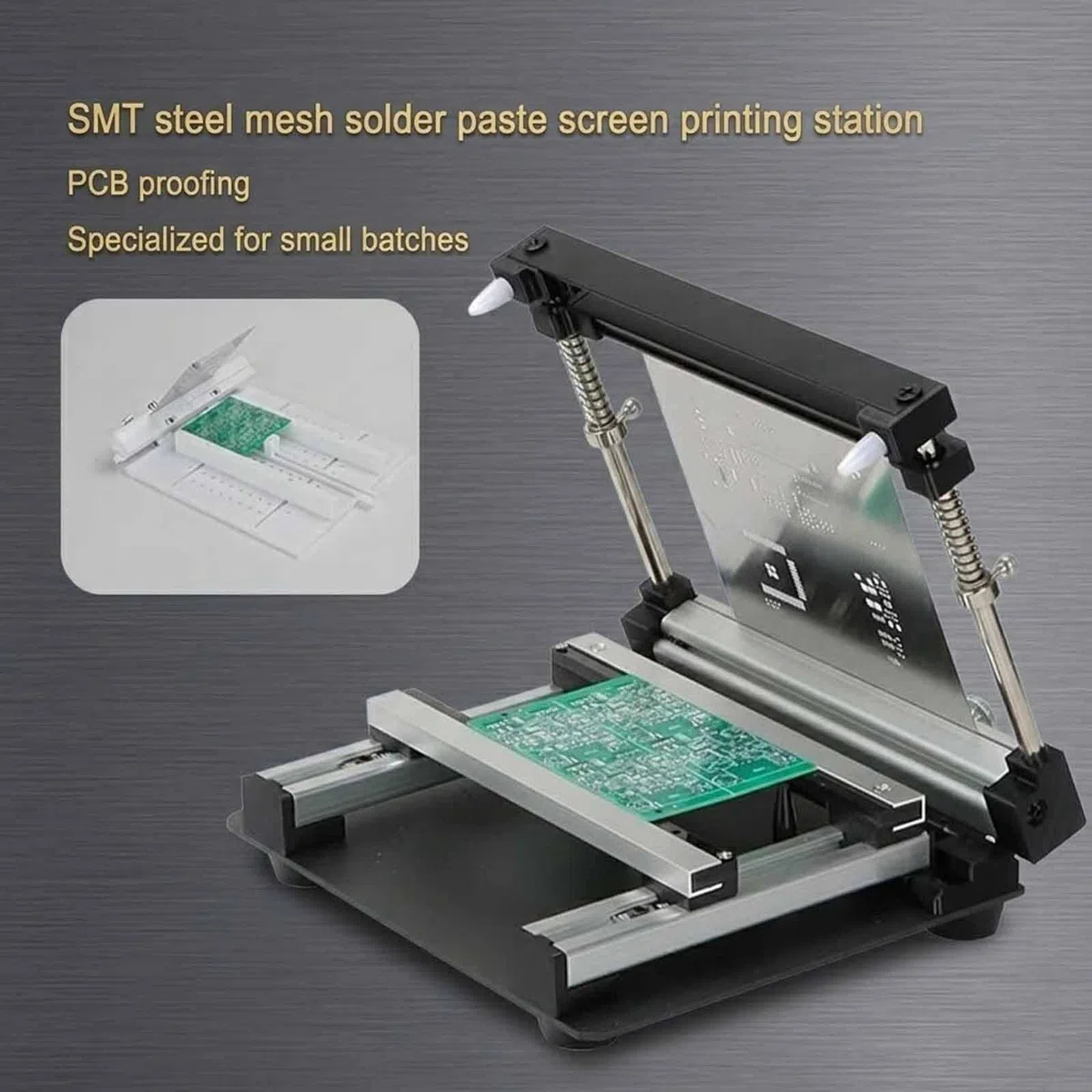 Impresora de plantillas PCB, estación de impresión manual de pantalla pequeña, grosor ajustable, impresora de pasta de soldadura de malla de acero de alta precisión para producción de volumen medio