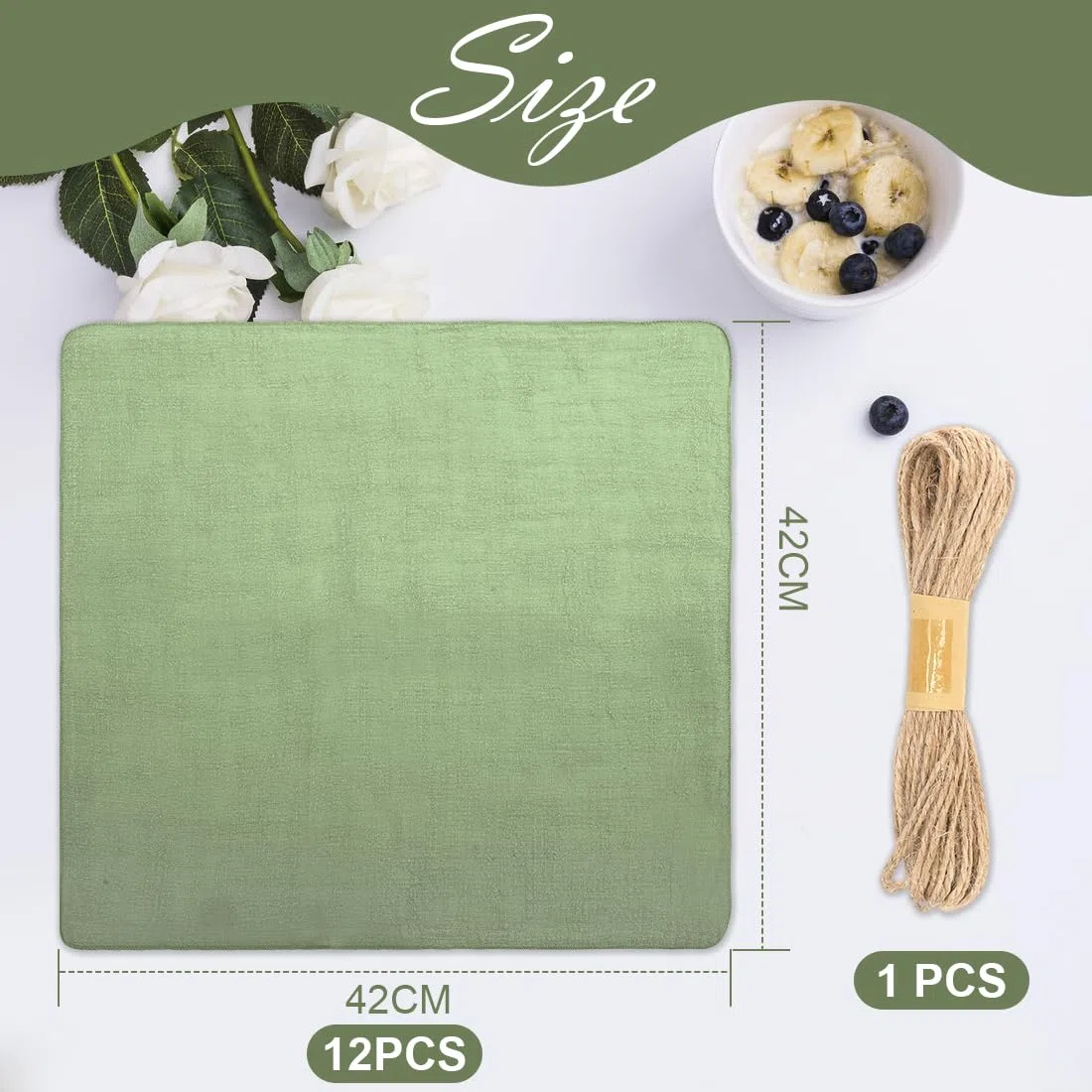 RANJIMA Servilletas de Tela, 42x42cm 100% Algodón Servilletas de Tela Rústicas Grandes para Navidad Cumpleaños Bodas Bautismo Decoración de Mesa Paquete de 12Pcs,Verde Salvia