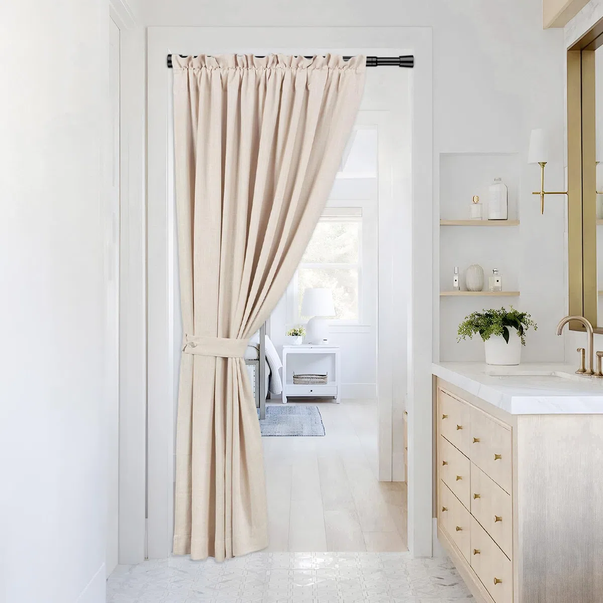 Varillas de tensión para cortinas de 80 a 150 cm, paquete de 2 barras de cortina de ducha con resorte, barra de cortina extensible para ventana, baño, armario